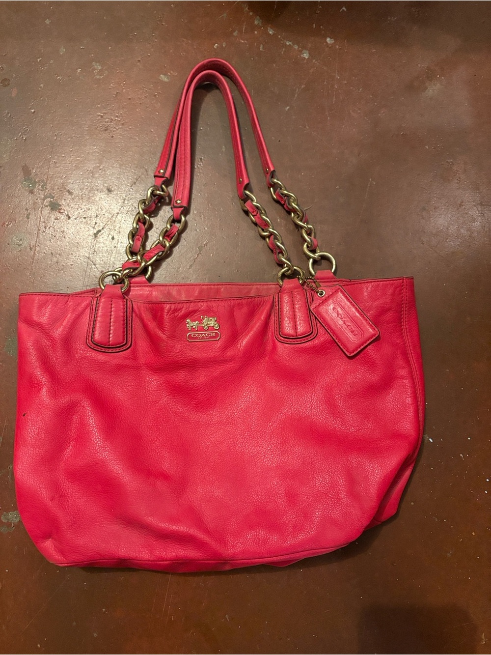 Coach Hot Pink Leather Chain-Handle Tote